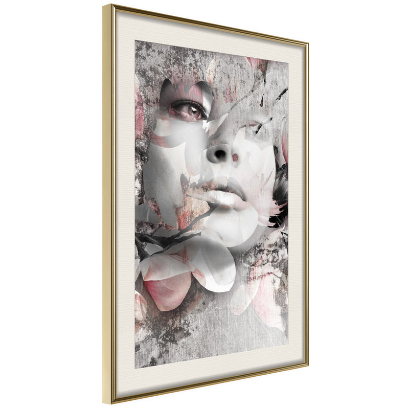 Poster - Lady in the Flowers  - goud passepartout