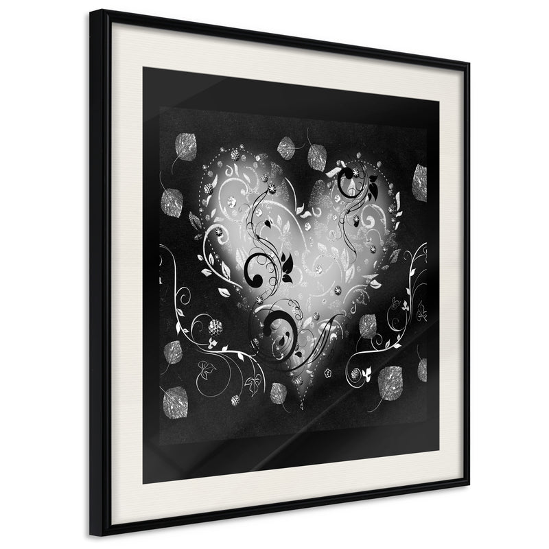 Poster - Ornamented Heart  - zwart passepartout