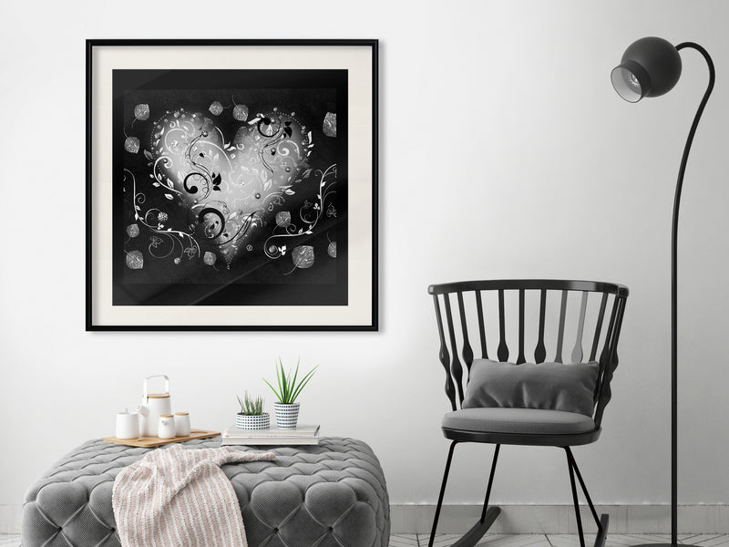 Poster - Ornamented Heart  - zwart passepartout