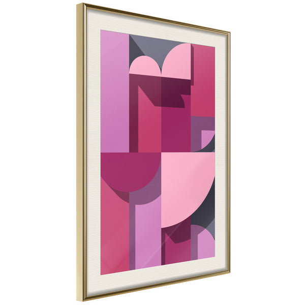 Poster - Pink Geometry  - goud passepartout