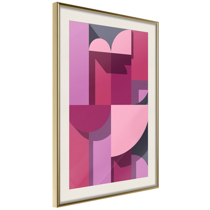 Poster - Pink Geometry  - goud passepartout