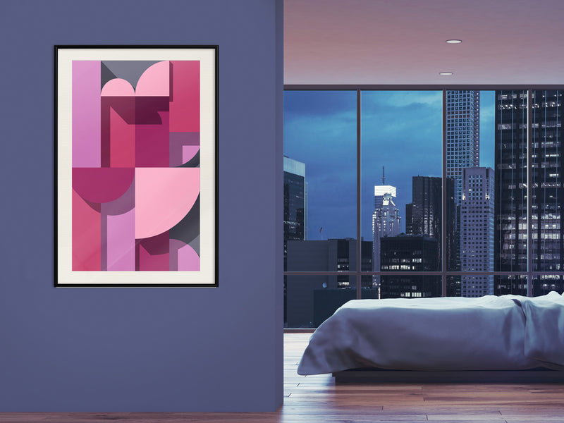 Poster - Pink Geometry  - zwart passepartout