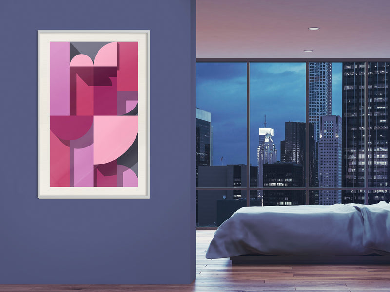 Poster - Pink Geometry  - wit passepartout