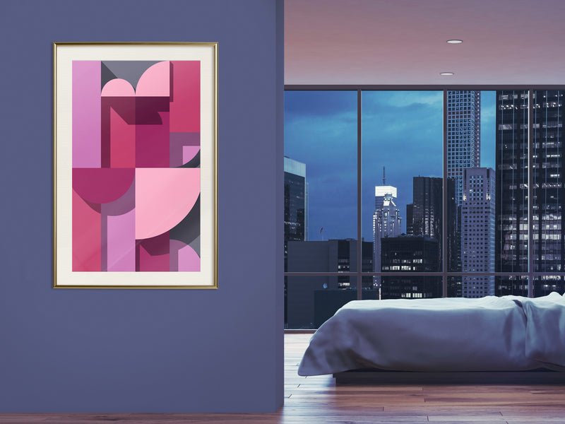 Poster - Pink Geometry  - goud passepartout