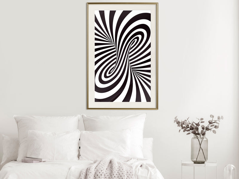 Poster - Black and White Swirl  - goud passepartout