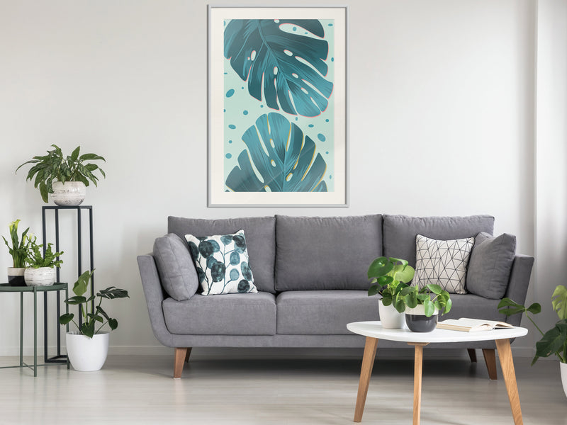 Poster - Pastel Monstera Leaves  - wit passepartout