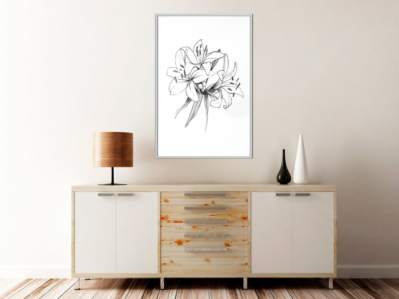 Poster - Sketch of Lillies  - wit
