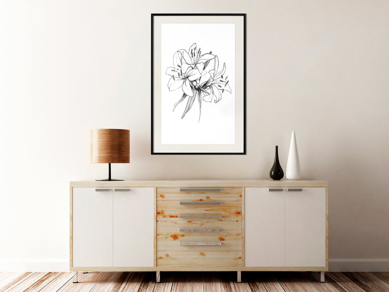 Poster - Sketch of Lillies  - zwart passepartout