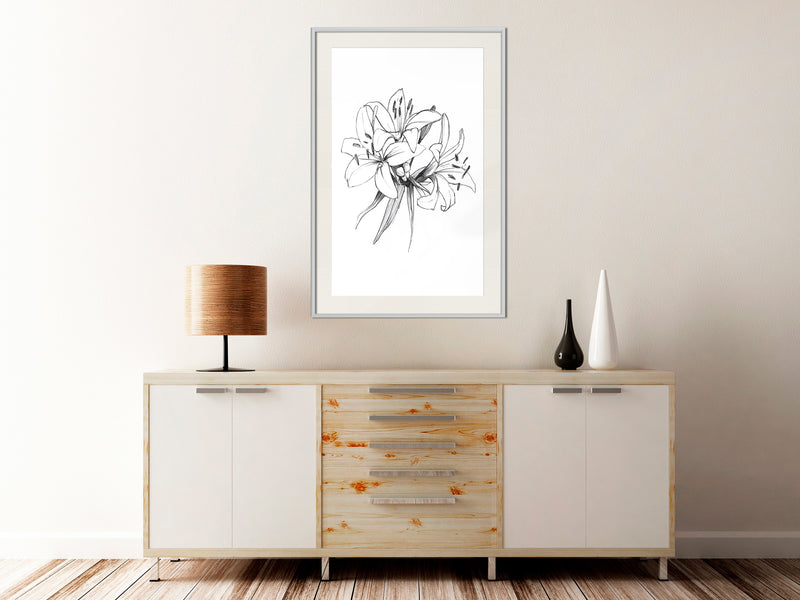 Poster - Sketch of Lillies  - wit passepartout