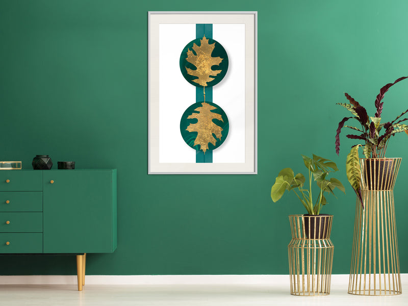 Poster - Gilded Oak Leaves  - wit passepartout