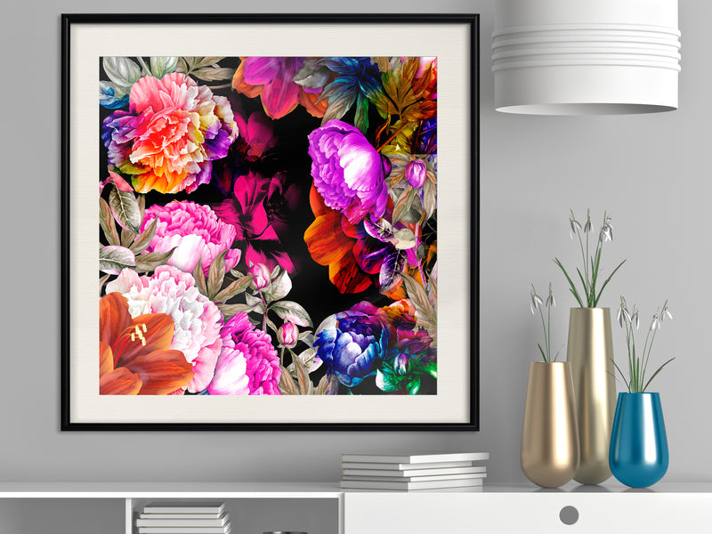 Poster - Flower Sonata (Square)  - zwart passepartout