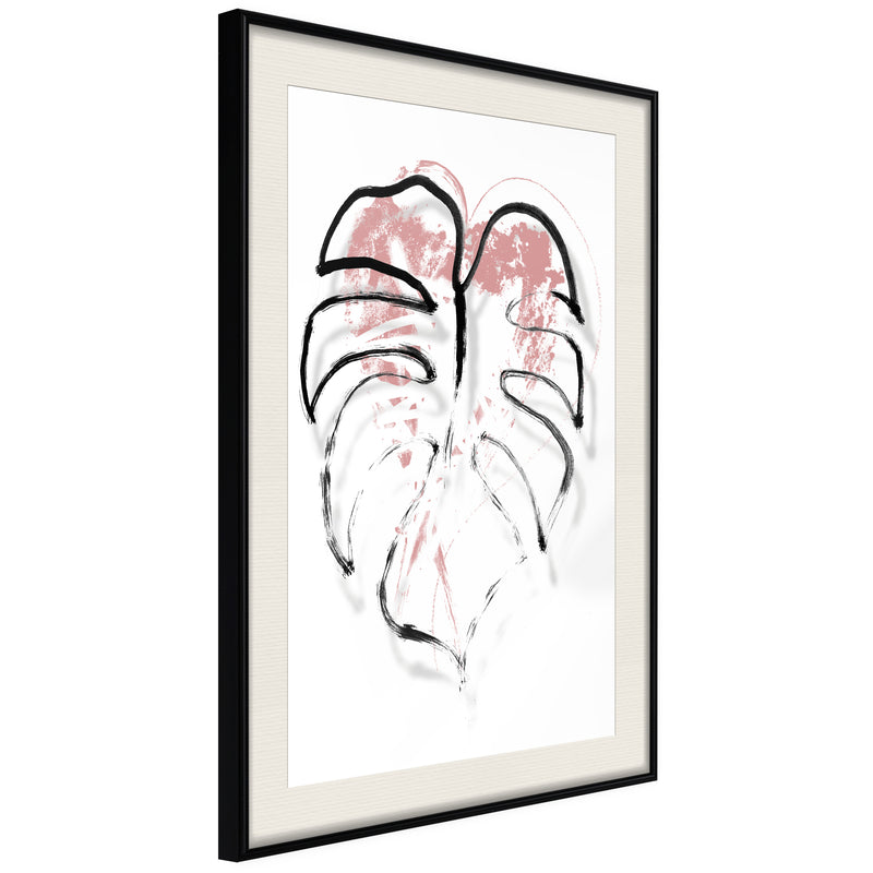 Poster - Black Leaf Outline  - zwart passepartout