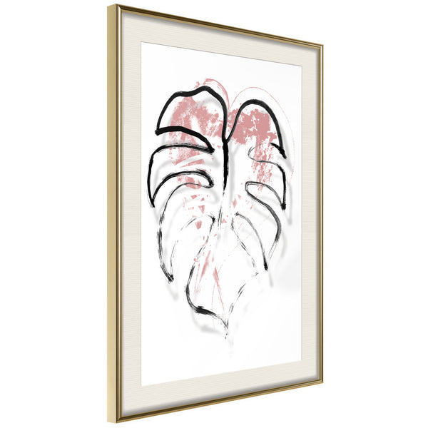 Poster - Black Leaf Outline  - goud passepartout