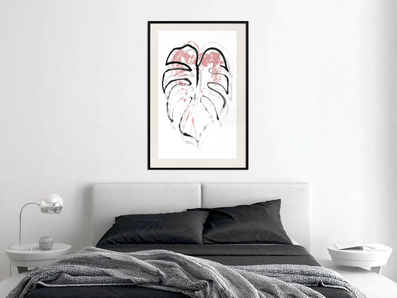 Poster - Black Leaf Outline  - zwart passepartout