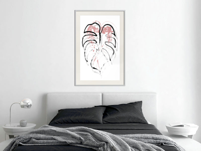 Poster - Black Leaf Outline  - wit passepartout