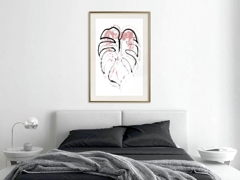 Poster - Black Leaf Outline  - goud passepartout