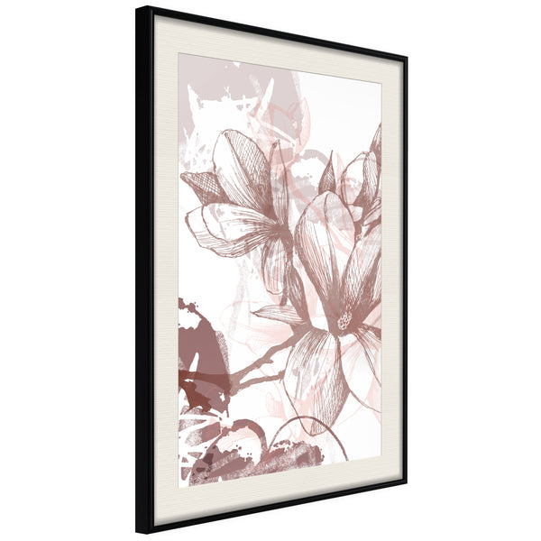 Poster - Drawn Flower  - zwart passepartout