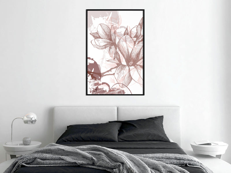 Poster - Drawn Flower  - zwart