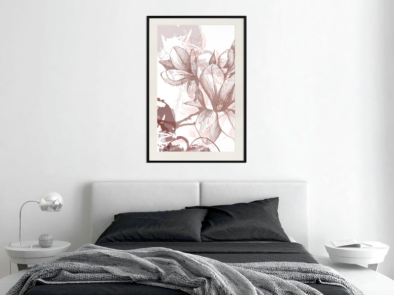 Poster - Drawn Flower  - zwart passepartout