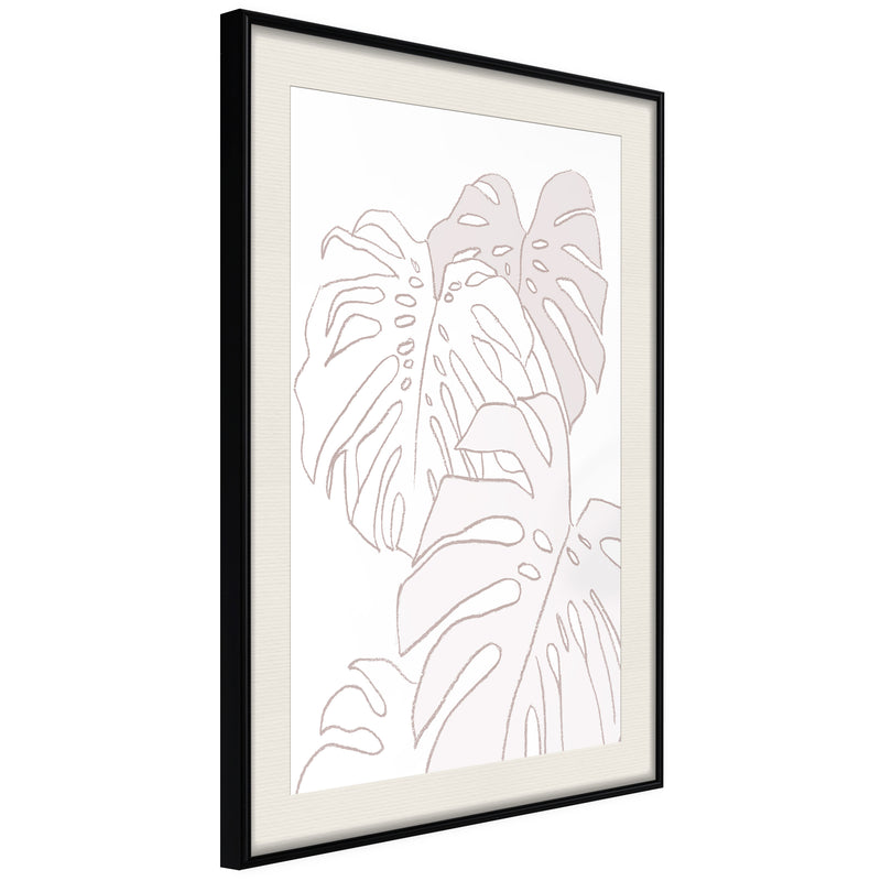 Poster - Beige Leaves  - zwart passepartout