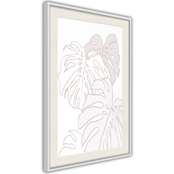 Poster - Beige Leaves  - wit passepartout