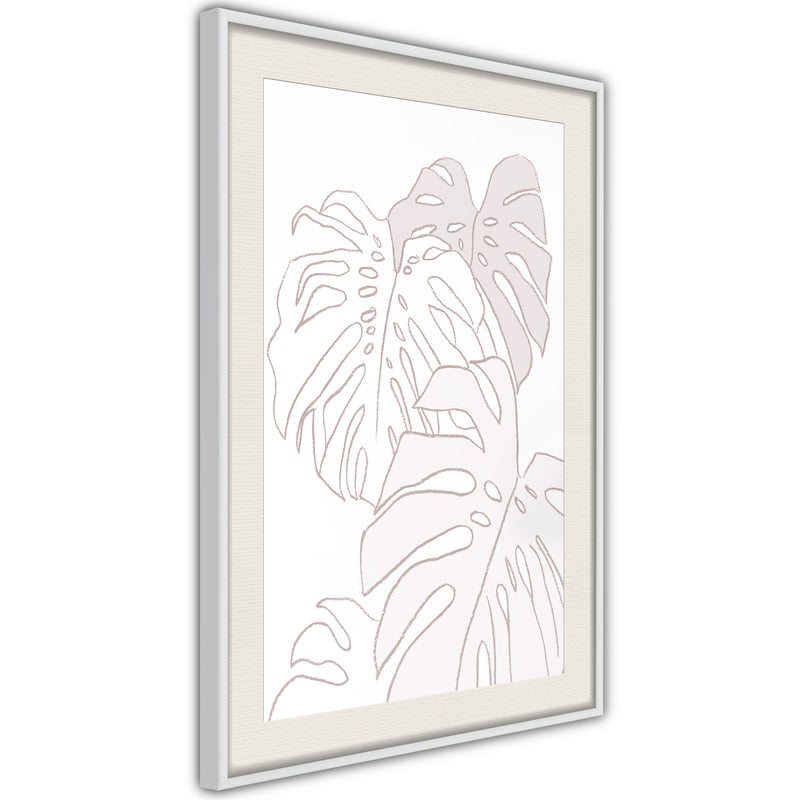 Poster - Beige Leaves  - wit passepartout