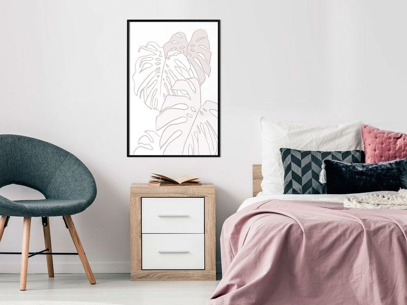 Poster - Beige Leaves  - zwart