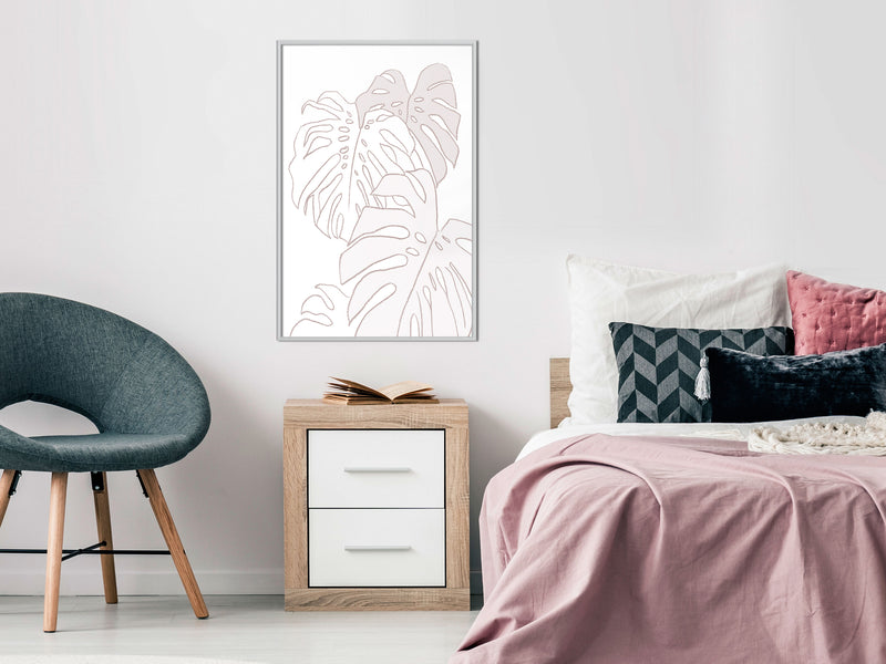 Poster - Beige Leaves  - wit
