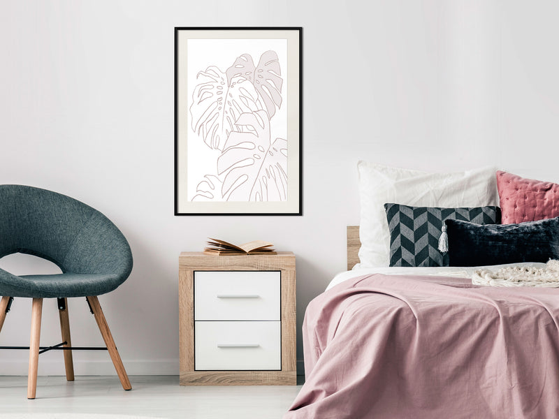 Poster - Beige Leaves  - zwart passepartout