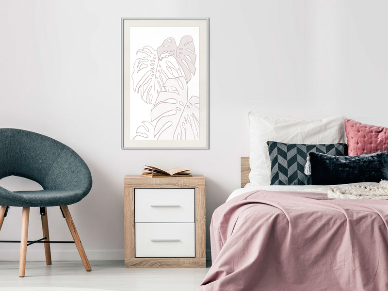 Poster - Beige Leaves  - wit passepartout