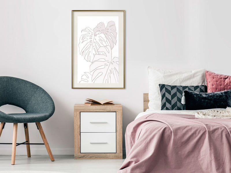 Poster - Beige Leaves  - goud passepartout