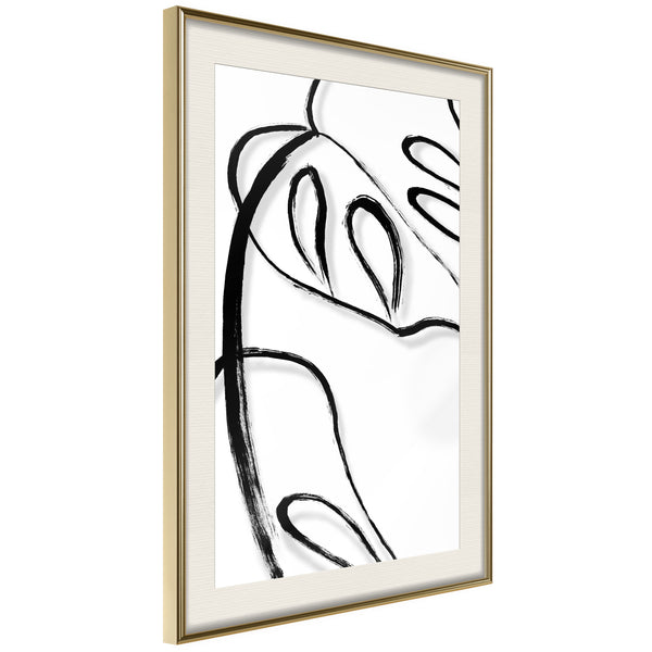 Poster - Painted Monstera Leaf  - goud passepartout