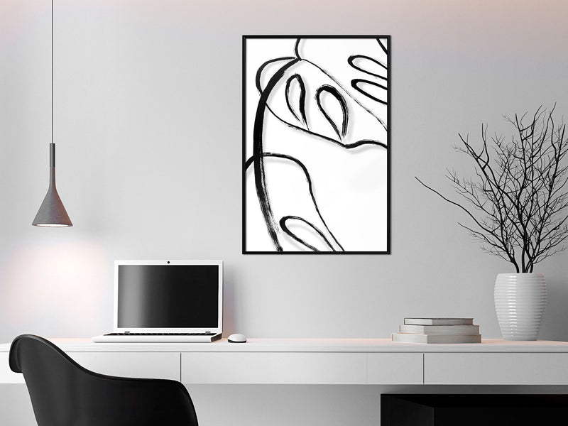 Poster - Painted Monstera Leaf  - zwart