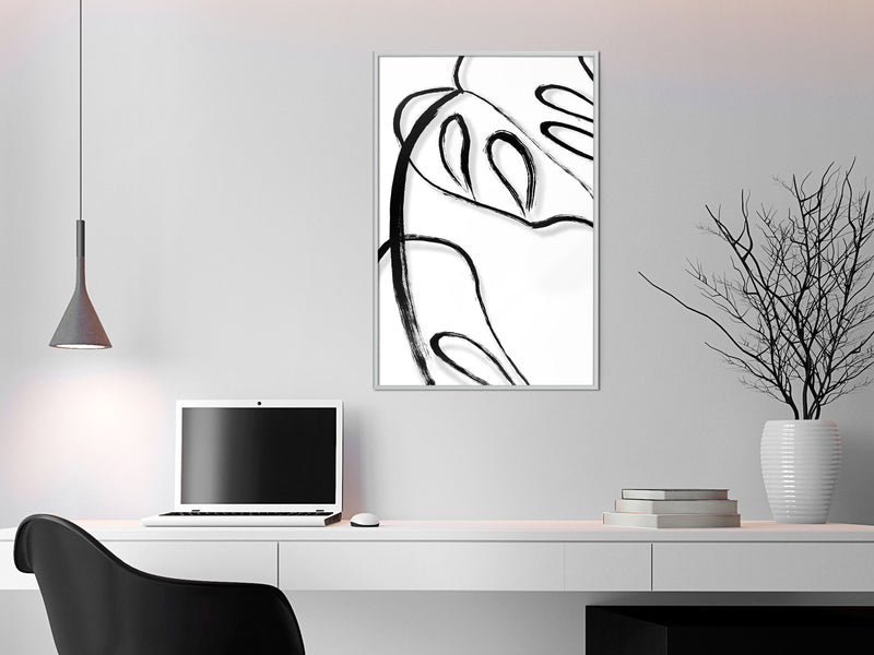 Poster - Painted Monstera Leaf  - wit