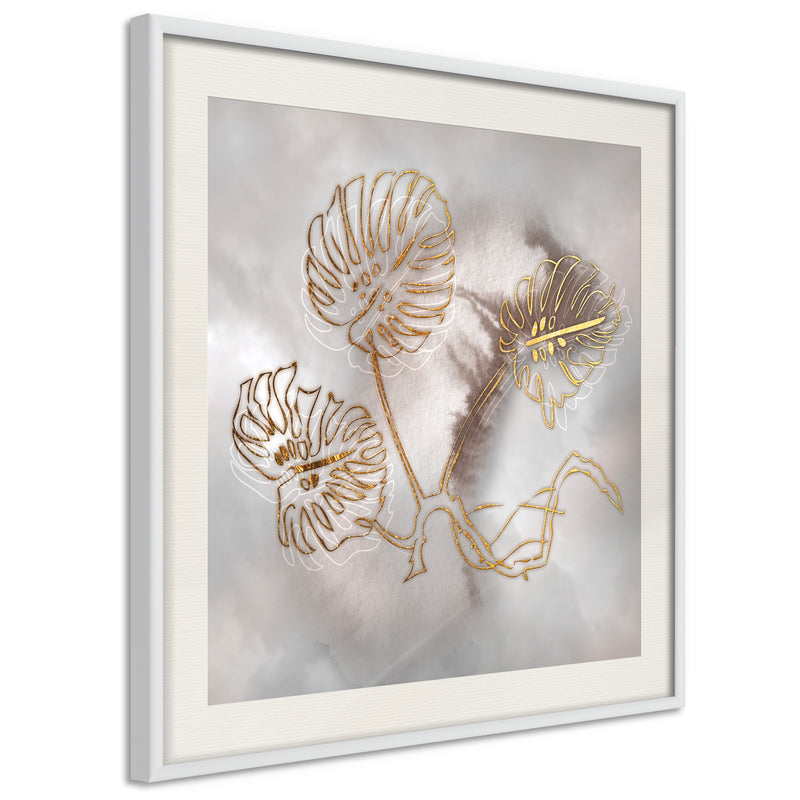 Poster - Golden Monstera Leaves  - wit passepartout