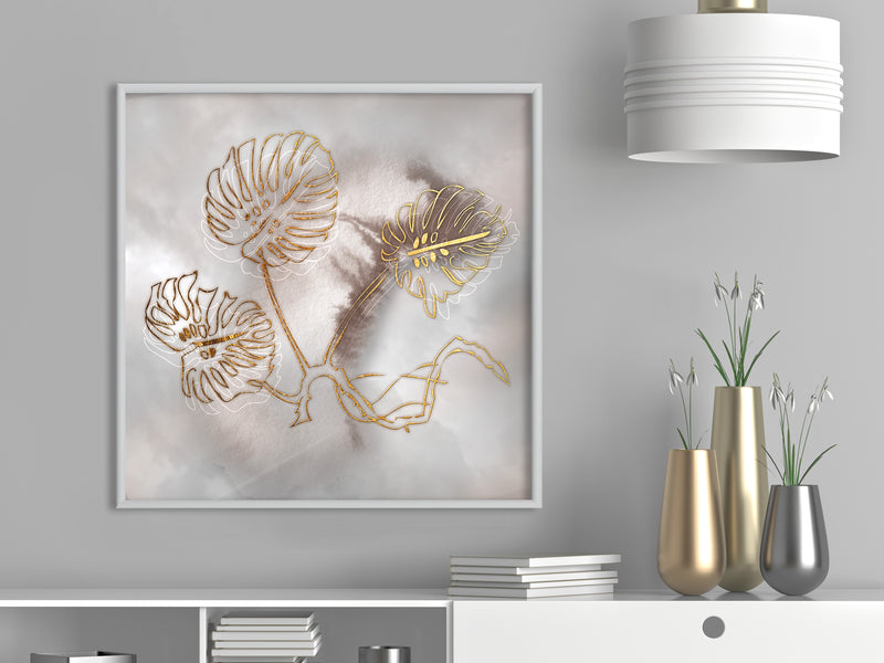 Poster - Golden Monstera Leaves  - wit