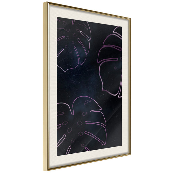 Poster - Monstera Outline  - goud passepartout