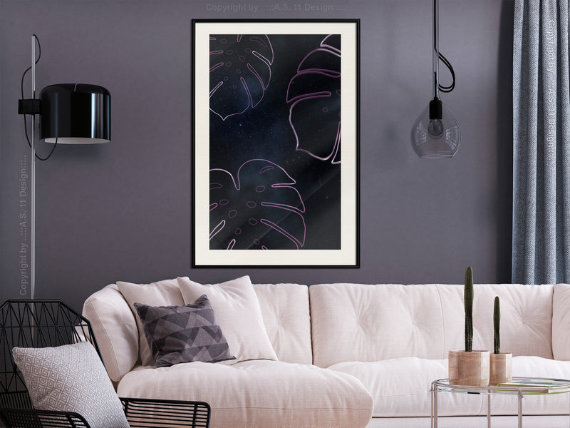 Poster - Monstera Outline  - zwart passepartout