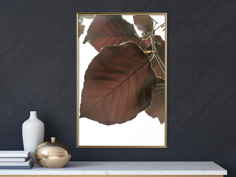 Poster - Burgundy Tilia Leaf  - goud