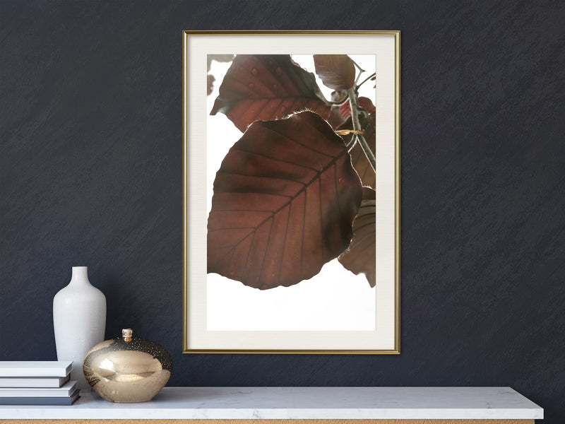 Poster - Burgundy Tilia Leaf  - goud passepartout