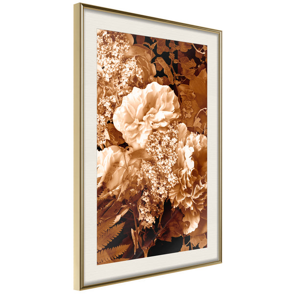 Poster - Bouquet in Sepia  - goud passepartout