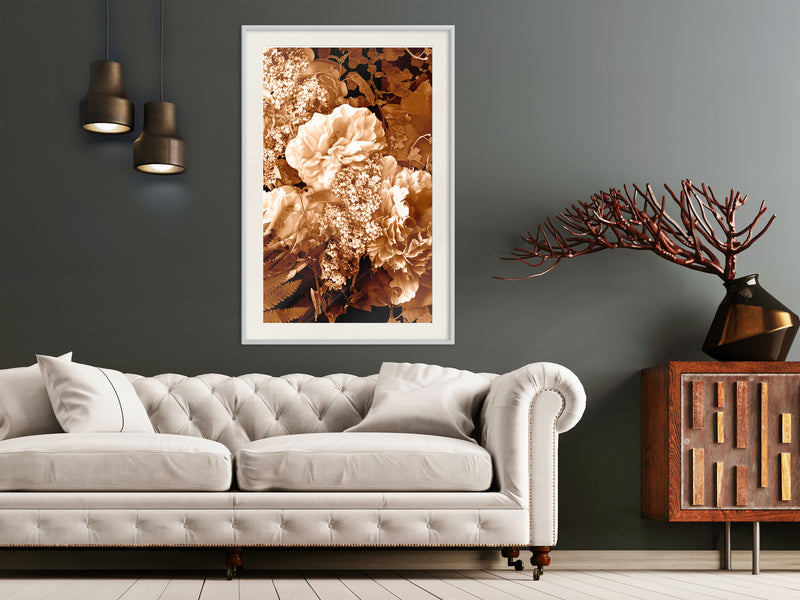Poster - Bouquet in Sepia  - wit passepartout