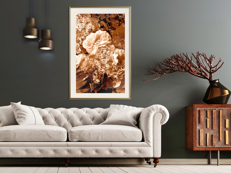 Poster - Bouquet in Sepia  - goud passepartout