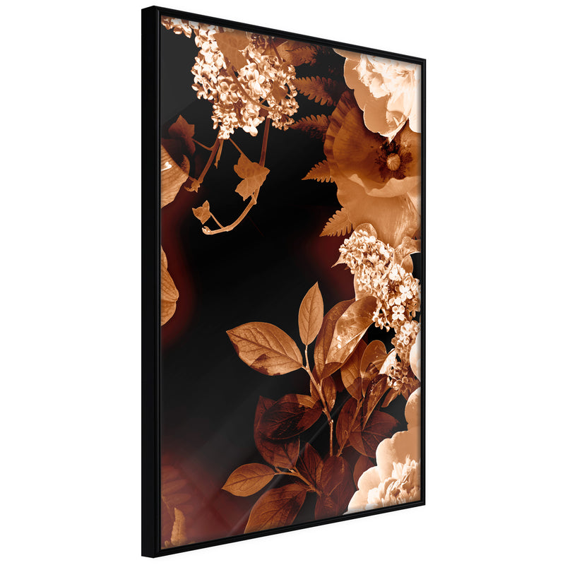 Poster - Flower Decoration in Sepia  - zwart