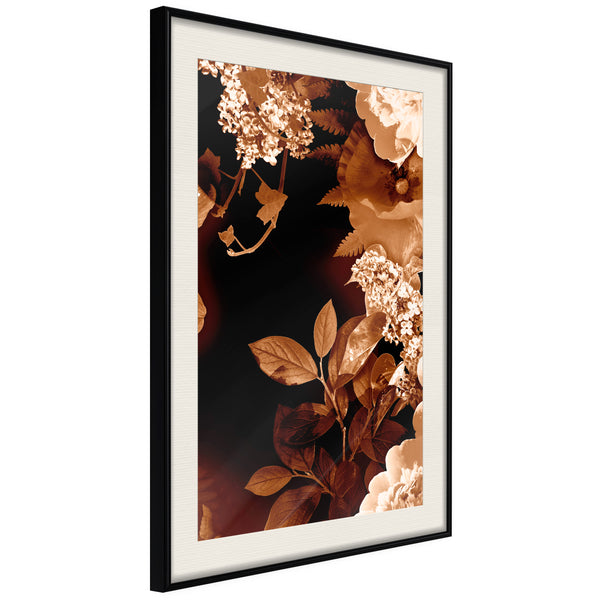 Poster - Flower Decoration in Sepia  - zwart passepartout
