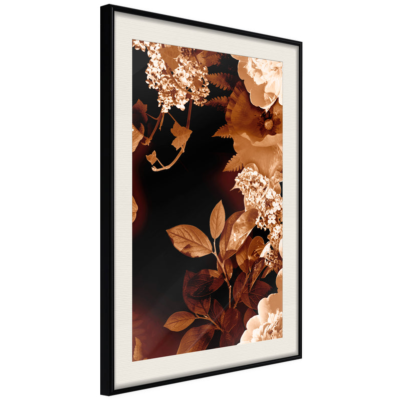 Poster - Flower Decoration in Sepia  - zwart passepartout