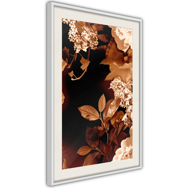 Poster - Flower Decoration in Sepia  - wit passepartout