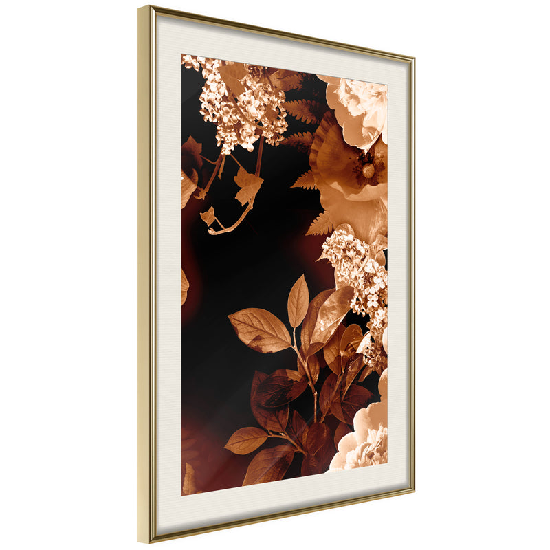 Poster - Flower Decoration in Sepia  - goud passepartout