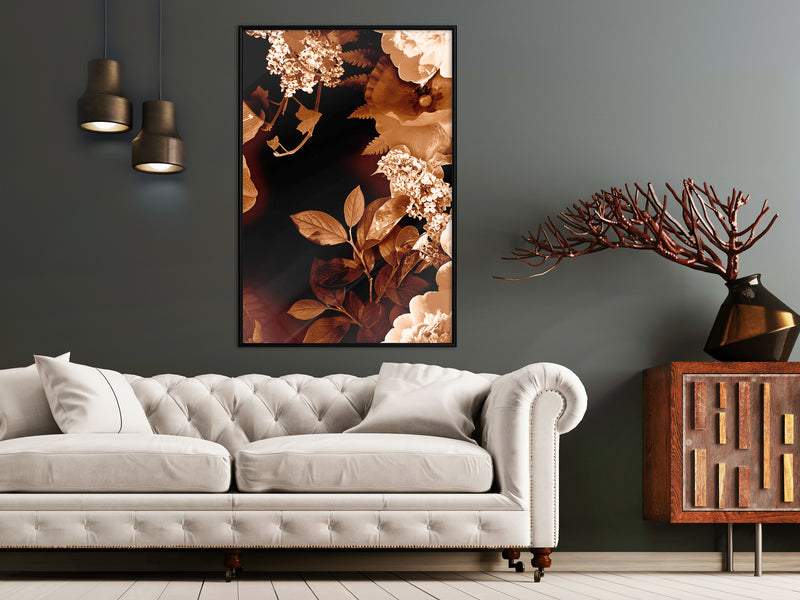 Poster - Flower Decoration in Sepia  - zwart