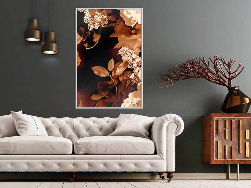 Poster - Flower Decoration in Sepia  - wit